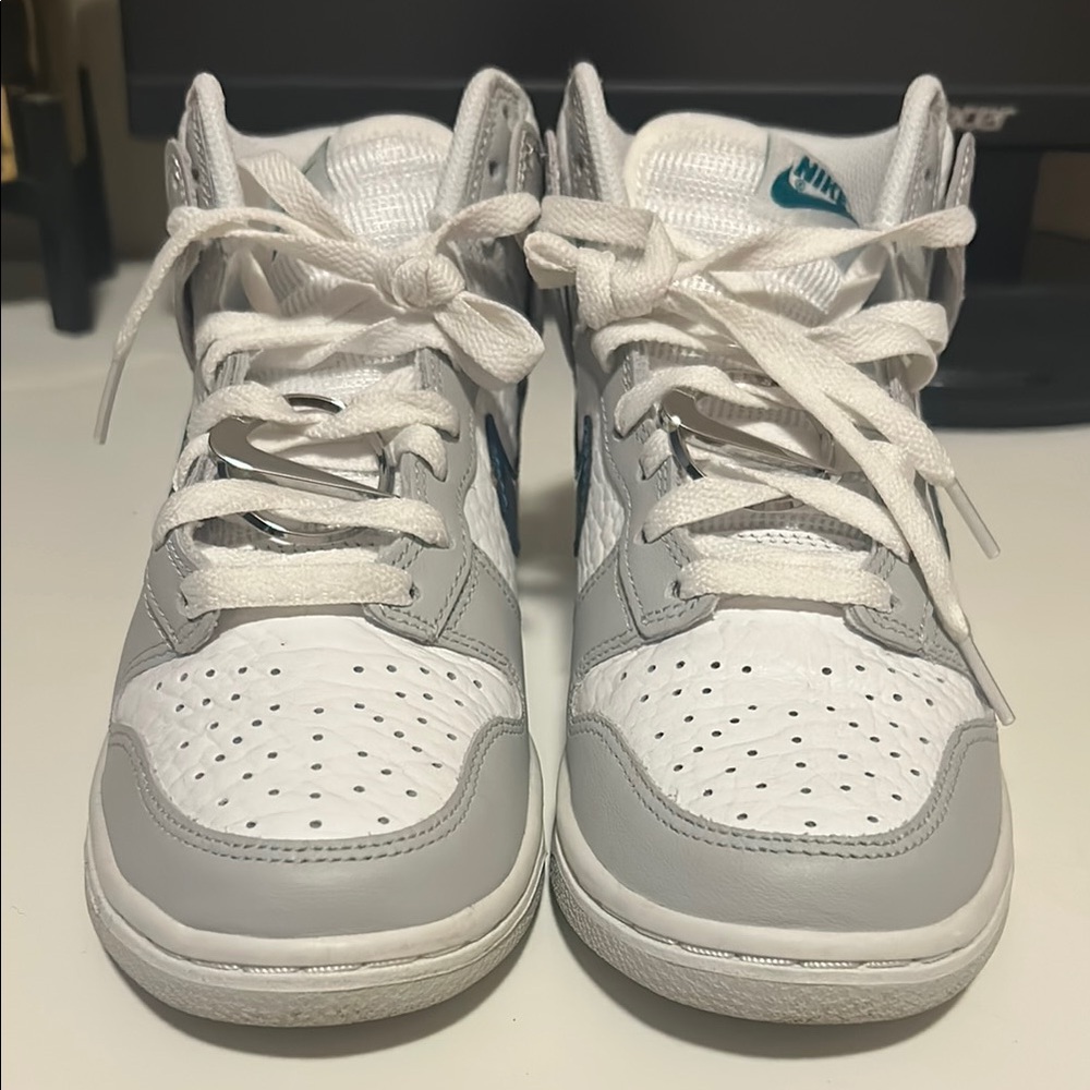 Nike White and Gray High-Top Sneakers Classic Design